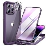 Miracase Glass Series for iPhone 14 Pro Max Case 6.7 Inch, 2023 Full-Body Clear Bumper Case with Built-in 9H Tempered Glass Screen Protector, with Camera Lens Protector (Noble Purple)