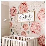 Wonder Space Jumbo Peony Watercolor Wall Decals - Large Size Peonies Flowers Leaves Room Wall Stickers - Scandinavian Design Floral (Beige & White)(Retail $39.99)