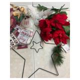 Christmas Poinsettias Floral Sticks (2 Red, 2 White) Star Wall Decor,  Ornaments and Gift Bag, Present Toppers- Variety