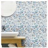 RoomMates RMK11899RL Blue and Green Mod Faces Peel and Stick Wallpaper(Retail $19.99)