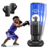 Ninja Karate Punching Bag with Gloves for Kids Boys Girls 3-6 6-9 10-12 Years Old Birthday Gifts Party Boxing Bag Inflatable Toys Box Sport Equipment Bounce Dummy Man Toy - Blue