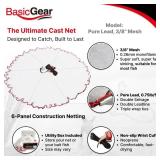 BasicGear Cast Net | Lead, 8ft Radius, 3/8 inch Mesh for Freshwater and Saltwater Bait Fish | Professional Grade and Upgraded Material | Throw Style