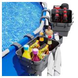 US:E Poolside Storage Basket, Above Ground Swimming Pool Accessories With Pool Cup Holder,Poolside Accessories To Organize Cup Towel,Pool Toy Basket Storage Fit For Most Frame Pools Gray 2PCS