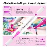 Ohuhu Markers: 48-Color Double Tipped Brush & Chisel Alcohol Markers for Adults Coloring Illustration, Alcohol-based Art Marker Set with Unique Designed Grip, Great Value Pack for Beginners