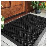 BAGAIL Front Door Mat, Heavy Duty Durable Doormat, All-Weather Entryway Mats with Non-Slip Natural Rubber Backing, Indoor Outdoor, Dirt and Fade Resistant, Easy Clean - 35x23.5, Black Wave