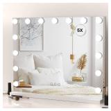 HIEEY Vanity Mirror with Lights, Hollywood Lighted Mirror with 15 Dimmable LED Bulbs, Makeup Mirror with Lights, and 5X Magnification Mirror, 3 Colors Modes,Touch Control, Metal Frame,White