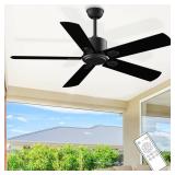 Jayjuly 52" Ceiling Fans Without Lights, 52 Inch Outdoor Fan, Ceiling Fans no Light with Remote, 5 Blades for for Patios Living Room Bedroom Porch, Black Fan with 6 Speeds Quiet Reversible DC Motor - 