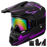 Yesmotor Youth Kids Motocross Helmet Full Face Motorcycle Dirt Bike Off-Road Mountain Bike BMX MX ATV Helmet with(Gloves Goggles Mask) 4Pcs Set - DOT Approved(Purple,S)