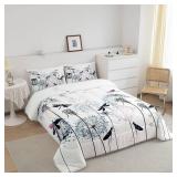 Dragonfly Dandelion Comforter Set Queen Size,Colorful Animals Plants Bedding Quilt for Kids Girls Woman Adult Room Decor,Nature Spring Garden Bedspread White Boho Duvet Insert,2 Pillowcases