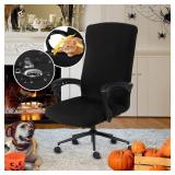 Water Resistant Office Chair Cover with Durable Zipper - Stretchable Universal Computer Chair Covering - Smooth Soft Polyester Slipcovers for Rotating Boss Chair, Desk Chair, High Back Chair (Black)