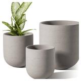 LE TAUCI 6+8+10 Inch Plant Pots Indoor, Ceramic Planters for Indoor Plants, Flower Pots with Drainage Hole and Rubber Plug, Planter Pots for Home Garden Patio, Set of 3, Neutral Gray - Retail: $84.1