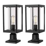 Beionxii Outdoor Post Lantern, 20inch Large Modern Lamp Post Light Fixture Exterior Pillar Lights with Pier Mount Base, Black Cast Aluminum w/Clear Cylinder Glass - A291P-2PK - Retail: $136.19