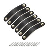 uxcell 6 Packs Leather Drawer Pulls, Double Hole Leather Drawer Knobs Furniture Dresser Handles Pulls with Screws for Dressers Drawers Closet Cupboard, Black/Gold(Hole Spacing:96mm)