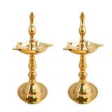 CraftsofindiaÂ® 5 Inch Brass Kerala Samai Standing Deepak for Puja - Traditional Oil Lamp Diya Indian Engraved Deep Diwali Deepawali Kutthu Vilakku Pooja Return Gift Item [Set of 2]