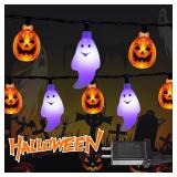 HAYATA Halloween String Lights - 70 LED 29.5Ft Pumkin & Spider & Bat Light with 30v Plug in - Extendable 8 Modes Fairy Timer Function Lighting Halloween Party (60LED-Purple&Orange)