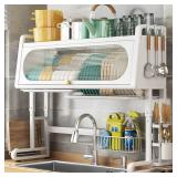 wercome Over The Sink Dish Drying Rack 3 Tier Large Kitchen Sink Shlef Dish Rack Over The Counter Dish Drying Rack Adjustable (28.34"-31.49") (White) - Retail: $90.58