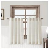 Nanspring Linen Cafe Curtains 30 Inch Length Privacy Light Filtering Semi Sheer Front Door Small Window Curtains Back Tab Pocket Pleated Short Curtains for Bathroom Kitchen Basement RV 26x30 Cream