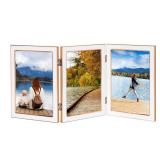 Lavezee 5x7 Trifold Picture Frame, Vertical White Hinged Frames Made to Display Three 5 by 7 inch Photos for Wall or Tabletop Decor