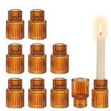 Glasseam Glass Tapered Candlestick Holders: Amber Taper Candle Holders Set of 2 Ribbed Small Candle Holders for Table Centerpiece Fall Candle Holders for Christmas Party Halloween Thanksgiving Decor