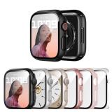 JERXUN 6 Pack Case with Tempered Glass Screen Protector for Apple Watch Series 9/8/7 41mm, Ultra-Thin Scratch Resistant Full Protective Hard PC Bumper Cover for iWatch 41mm Accessories