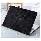 KEROM Case for MacBook Air 13 inch 2022-2018 M1 A2337 A2179 A1932, MacBook Air M1 Case, Abstract Geometric Triangle Seamless Design Textured Elegant PU Leather Hard Shell Case & Keyboard Cover, Black