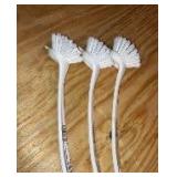 3 pk Dish Brush w/Scraper, Durable Fiber Non-Scratch Bristles, Ergonomic Non-Slip Grip Handle, for Baked-on & Caked-on Messes, 3 Pack (Retail $23.64)