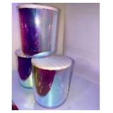 Candle Holder Iridescent With Wooden Lid, 4 in W x 5 in T (Set of 3)