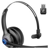 JIAMQISHI Wireless Headset with Microphone - Bluetooth V5.2 Headphones with USB Dongle & Mic Mute for PC/Computer/Laptop/Call Center/Zoom/Online Class/Trucker - Bluetooth Headset, Black, EH06U