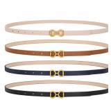 KASBAH 4 Pack Skinny Women Belts for Dresses Jeans Ladies Thin Leather Waist Belt with Gold Buckle 0.47" Width