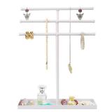 AUTODECO Jewelry Organizer Stand 3 Tier Tabletop Bracelet Rings Watches Necklace Display with Tray Great for Women White