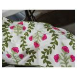 Alysheer Flower Embroidered Summer Decorative Lumbar Throw Pillow Cover 12"x 20", Farmhouse Cottage Hot Pink Floral Green Leaves Patterned Cotton Canvas Cushion Case for Sofa Couch Bed Living Room