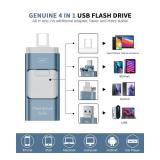 Flash Drive for iPhone 256GB, 4 in 1 USB Type C Memory Stick, Photo Stick External Storage Thumb Drive for iPhone iPad Android Computer, Sky Blue