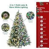 7.5 Ft Prelit Christmas Tree with Multicolor White 2-in-1 Lights, 500 LED Christmas Tree Pre Lit 7.5 Artificial Christmas Tree Pre-lit Xmas Tree with 1256 Tips Vivid Pine Cones Metal Stand Home Office