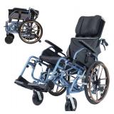 Folding Reclining Wheelchair 20" Rear Wheels and Elevating Legrests and 18" Seat Width 220 lbs Black *Retail $888