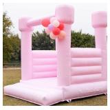 Inflatable Pink Wedding Bounce House with Blower, PVC Bouncy Castle Jumping Bed for Wedding, Birthdays, Parties 8ft x 8ft x 8ft *Retail $738