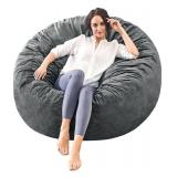 Bean Bag Chairs for Adults - Memory Foam Furniture BeanBag Chair - Kids/Teens Sofa with Soft Micro Fiber Cover - Round Fluffy Couch for Living Room Bedroom College Dorm - 4 ft, Grey