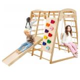 VEVOR Large Size Indoor Jungle Gym, 7-in-1 Toddler Indoor Playground, Wooden Toddler Climbing Toys with Wood & Rope Ladder, Net Ladder, Swing, Monkey Bar, Slide, Climbing Wall, 47.2 x 58 x 56in *Retai