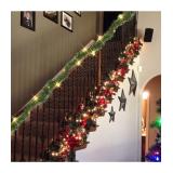 Nerosun 14.8 FT Artificial Christmas Garland, 50 Pre-Lit LED Mini String Lights Battery Operated Xmas Garland for Home Stair Railing Indoor Wedding Party Christmas Ornament Decorations (Warm White)