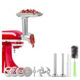 Meat Grinder Attachment for KitchenAid Stand Mixers, Accessories Included 2 Sausage Stuffer Tubes, Durable Metal Food Grinder Attachments by Kitchood, Silver