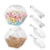 Umigy 2 Sets Plastic Candy Jars for Candy Buffet Hexagon Shape Clear Cookie Jars with Lids, Candy Scoops Plastic Serving Tongs Wide Mouth Candy Bar Containers for Kitchen Table Display Party (73 Oz)