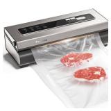 Vacuum Sealer Machine Powerful 90Kpa Precision 6-in-1 Compact Food Preservation System with Cutter, 2 Bag Rolls & 5 Pre-cut Bags, Widened 12mm Sealing Strip, Dry&Moist Modes (Silver)