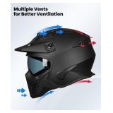 New ILM Open Face Motorcycle 3/4 Half Helmet 4-In-1 Styled for Dirt Bike Moped ATV UTV Motocross Cruiser Scooter DOT Model 726X (Matte Black,M)