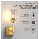 New Hymela C01 Modern Wall Sconces Cordless Rechargeable w/ Glass Shade, Black 