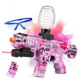 New Electric Gel Ball Blaster w/ 4 Packs of Gell Balls & Safety Glasses Manual & Automatic Gel Ball, Rechargeable Splatter Ball Blaster for Outdoor Activities, Pink