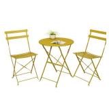 Pyramid Home Decor 3 Piece Outdoor Bistro Set - Foldable Outdoor Chairs Set of 2 and Folding Bistro Table - Premium Steel Small Patio Table and Chairs Yellow - Retail: $169.99