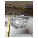 Vintage Hammered Aluminum Rose Pattern Thumbprint Glass Candy Dish Bowl Basket