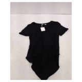 Mangopop Black Bodysuit V Neck Short Sleeve Tops for Women Clothing, Black, Medium