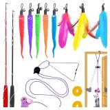 Cat Toys Interactive for Indoor Cats,2PCS Retractable Cat Wand Toys,9PCS Teaser Toys&1PCS Hanging Door Lure Cat Toy,Interactive Feather Toy for Teaser Play and Chase Exercise with Kitten