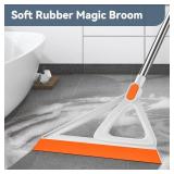 Multifunction Magic Broom, Squeegee Broom for Floor, Rubber Broom, Silicone Broom for Floor Cleaning, Magic Broom Sweeper for Living Room, Kitchen, Bathroom-Easy Dry The Glass (Orange, 54 INCH)