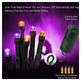 Flacchi Orange Purple Halloween Lights, 67 ft 200 LED Battery Operated String Lights Waterproof 8 Modes & Auto Timer Mini Lights for Halloween Decorations, Home, Party, Holiday Decor Outdoor Indoor